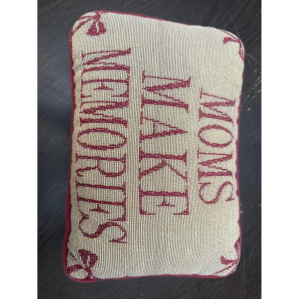 Moms Make Memories Woven Tapestry Accent Pillow Red Cream Small Throw Pillow